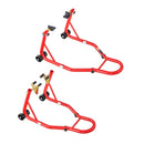 VEVOR motocikla priekšējais un aizmugurējais pacēlājs - 850 kg slodzes jauda, piemērots ķepiņu tipa (spool) un šūpoles tipa (swingarm) stiprinājumiem, sarkanā krāsā