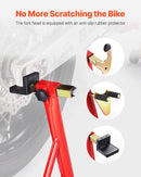 VEVOR motocikla priekšējais un aizmugurējais pacēlājs - 850 kg slodzes jauda, piemērots ķepiņu tipa (spool) un šūpoles tipa (swingarm) stiprinājumiem, sarkanā krāsā