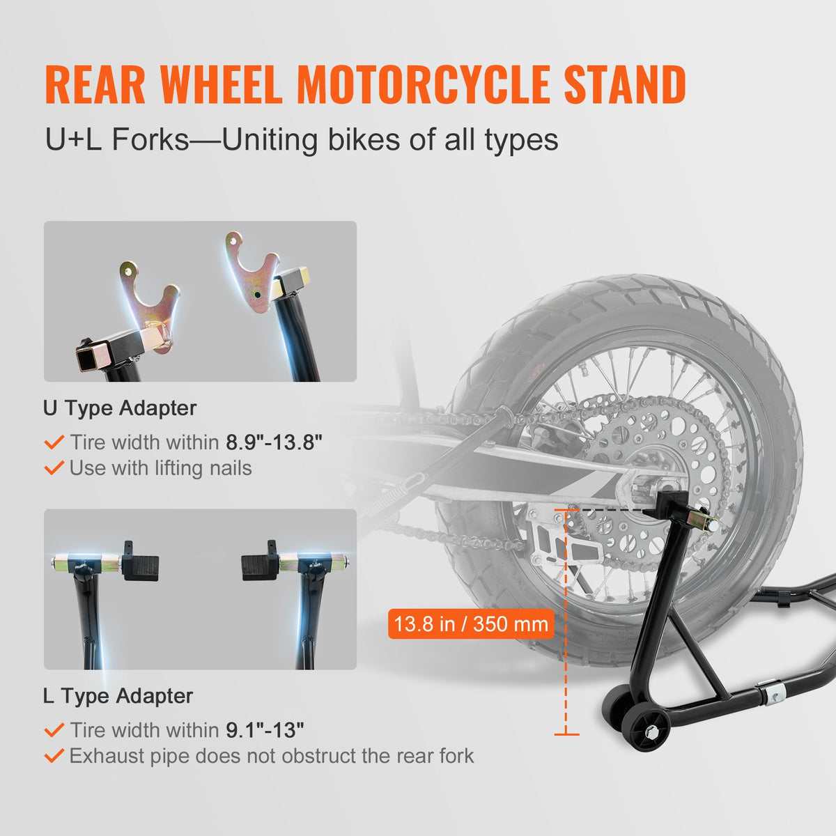 VEVOR Motorcycle Lift Stand for Front and Rear Wheel Lifting, 0.39 t, with U+L Fork Support, Compatible with Yamaha, Honda, Kawasaki, Suzuki – Black