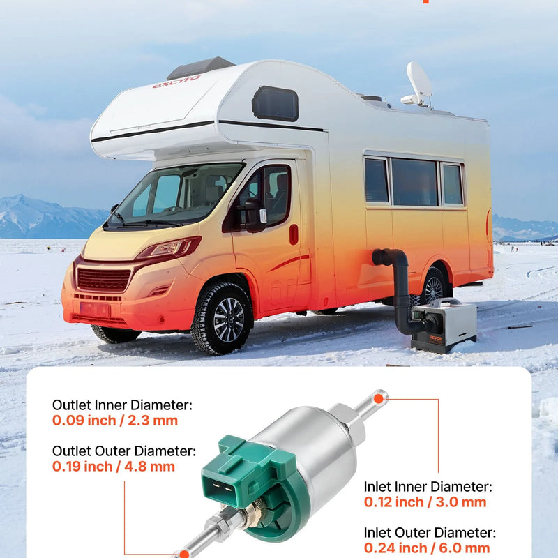 Dīzeļsildītāja degvielas sūknis 12 V, alumīnija dozēšanas sūknis ar 22 ml padevi, piemērots 2 kW, 5 kW un 8 kW dīzeļsildītājiem, klusa darbība ar impulsu tehnoloģiju