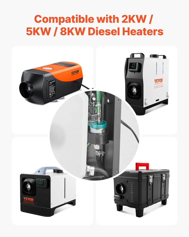 Dīzeļsildītāja degvielas sūknis 12 V, alumīnija dozēšanas sūknis ar 22 ml padevi, piemērots 2 kW, 5 kW un 8 kW dīzeļsildītājiem, klusa darbība ar impulsu tehnoloģiju