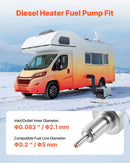 Dīzeļsildītāja degvielas sūknis 12/24 V, automašīnas gaisa sildītāja dozēšanas sūknis ar 22-32 ml padevi, piemērots 2 kW, 5 kW un 8 kW dīzeļsildītājiem, klusas darbības dizains ar impulsu tehnoloģiju