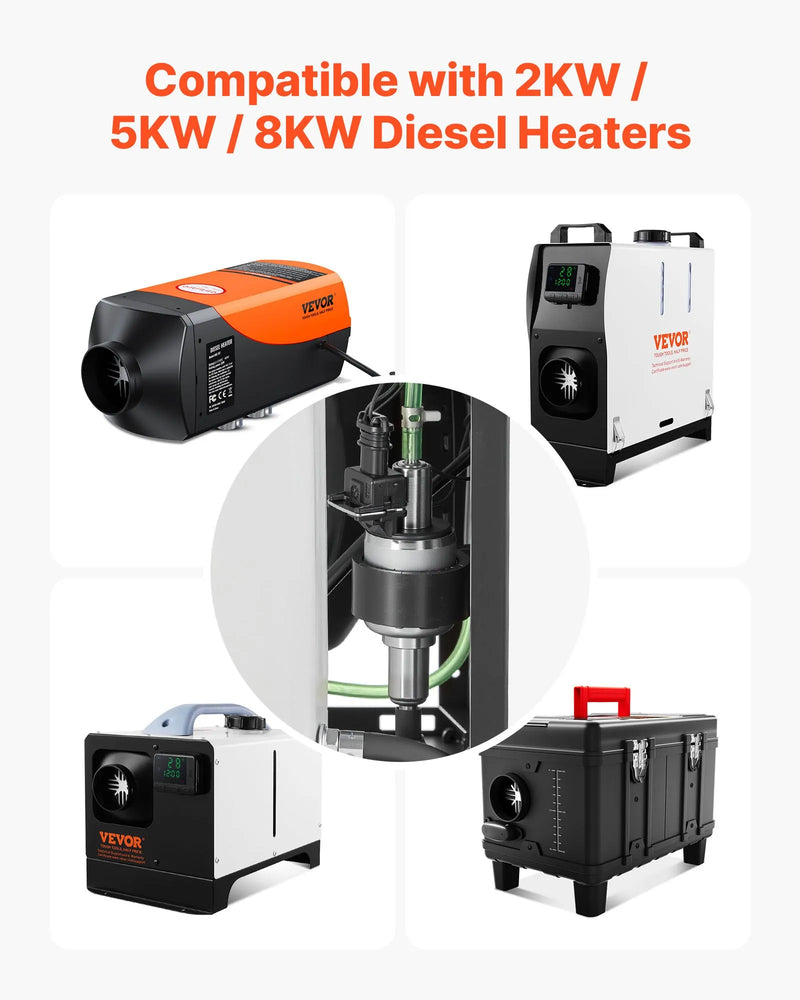 Dīzeļsildītāja degvielas sūknis 12/24 V, automašīnas gaisa sildītāja dozēšanas sūknis ar 22–32 ml padevi, piemērots 2 kW, 5 kW un 8 kW dīzeļsildītājiem, klusas darbības dizains ar impulsu tehnoloģiju