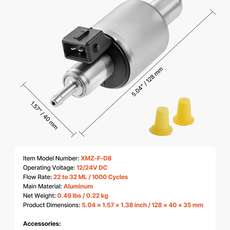 Dīzeļsildītāja degvielas sūknis 12/24 V, automašīnas gaisa sildītāja dozēšanas sūknis ar 22-32 ml padevi, piemērots 2 kW, 5 kW un 8 kW dīzeļsildītājiem, klusas darbības dizains ar impulsu tehnoloģiju