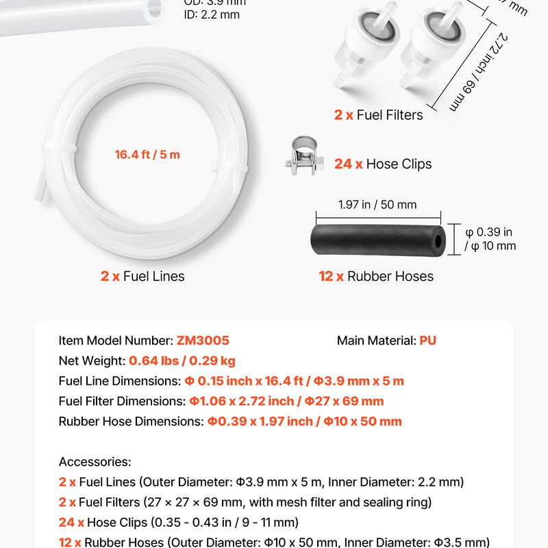 Dīzeļa sildītāja degvielas šļūteņu komplekts 5000 mm