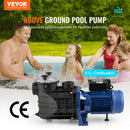 VEVOR virszemes baseina sūknis, 1864 W, viena ātruma režīms, maksimālā plūsma 454 l/min, 220 V, 2850 apgr./min, maksimālais pacēlums 16 m, ar filtra grozu, piemērots virszemes baseiniem, burbuļvannām un SPA, UL sertificēts
