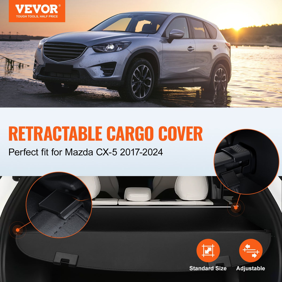VEVOR Retractable Cargo Cover for Mazda CX-5 2017–2024 Enhanced Rear Trunk Cover