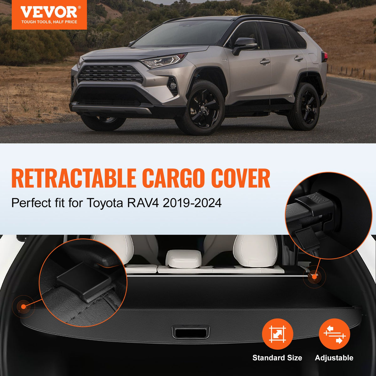 VEVOR Retractable Tonneau Cover for Toyota RAV4 (2019–2024) – Enhanced Model