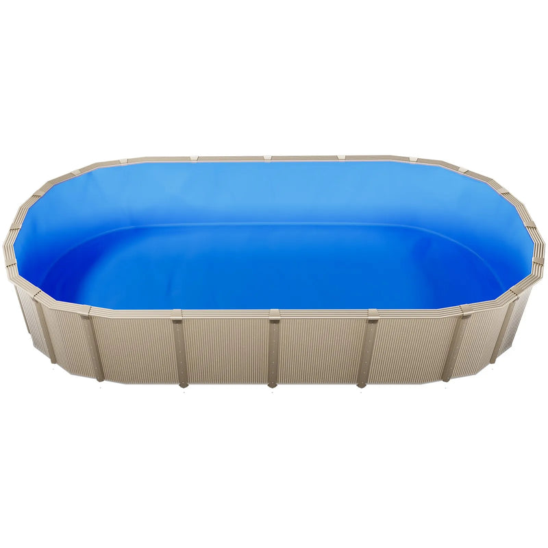 VEVOR ovāls baseina ieliktnis 375 × 732 cm UniBead sistēma 120 cm sienas augstumam, augstas kvalitātes vinils ar noplūdes remonta ielāpiem, paredzēts virszemes baseiniem ar tērauda sienām, zils