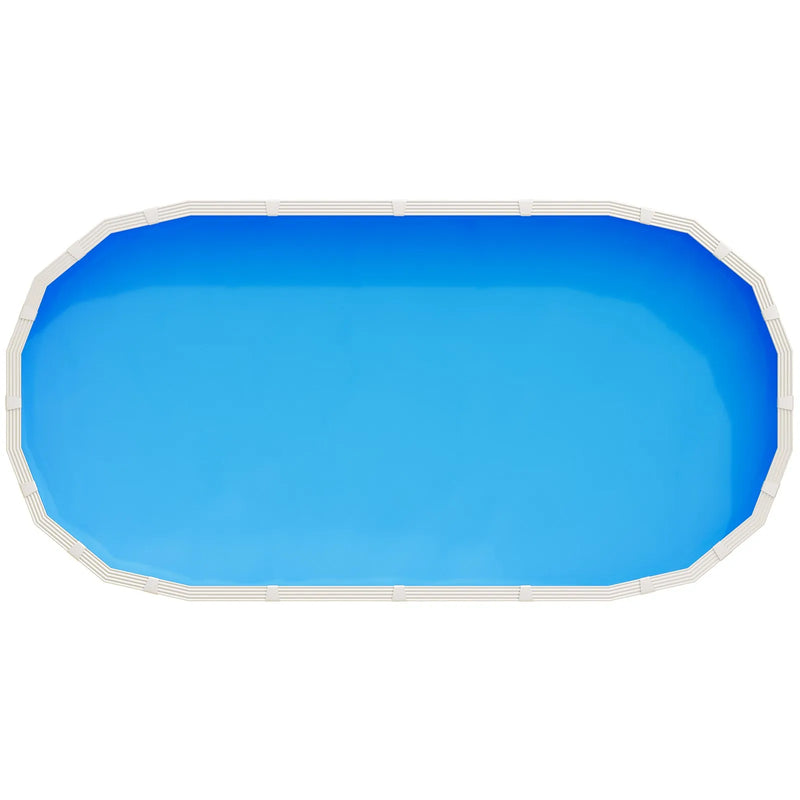VEVOR ovāls baseina ieliktnis 375 × 732 cm UniBead sistēma 120 cm sienas augstumam, augstas kvalitātes vinils ar noplūdes remonta ielāpiem, paredzēts virszemes baseiniem ar tērauda sienām, zils
