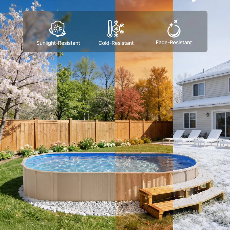 VEVOR ovāls baseina ieliktnis 375 × 732 cm UniBead sistēma 120 cm sienas augstumam, augstas kvalitātes vinils ar noplūdes remonta ielāpiem, paredzēts virszemes baseiniem ar tērauda sienām, zils