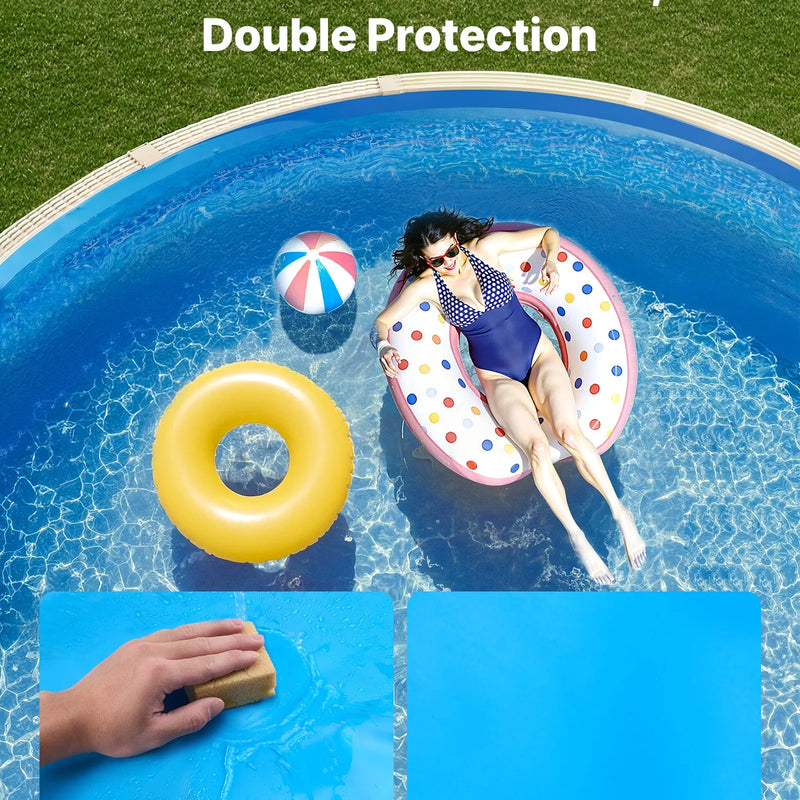 VEVOR ovāls baseina ieliktnis 375 × 732 cm UniBead sistēma 120 cm sienas augstumam, augstas kvalitātes vinils ar noplūdes remonta ielāpiem, paredzēts virszemes baseiniem ar tērauda sienām, zils