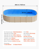 VEVOR ovāls baseina ieliktnis 375 × 732 cm UniBead sistēma 120 cm sienas augstumam, augstas kvalitātes vinils ar noplūdes remonta ielāpiem, paredzēts virszemes baseiniem ar tērauda sienām, zils