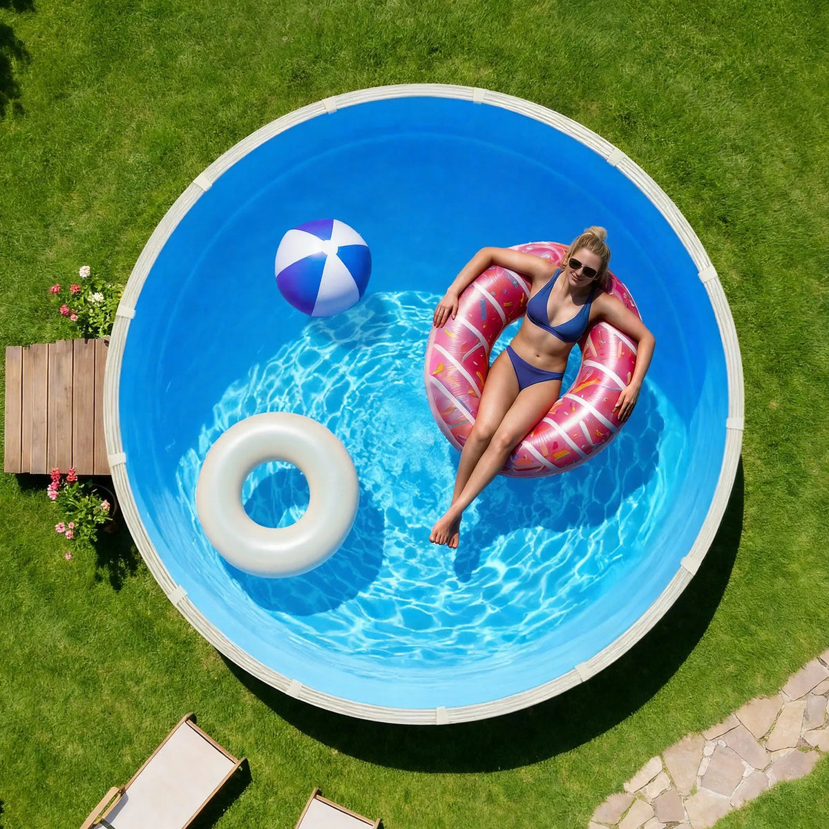 VEVOR apaļš baseina ieliktnis Ø365,7 cm pārlaiduma tipa 90 cm sienas augstumam, augstas kvalitātes vinils ar noplūdes remonta ielāpiem, paredzēts virszemes baseiniem ar tērauda sienām, zils - ZEMLETES.LV