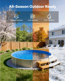 VEVOR apaļš baseina ieliktnis Ø350,5 cm pārlaiduma tipa 90 cm sienas augstumam, augstas kvalitātes vinils ar noplūdes remonta ielāpiem, paredzēts virszemes baseiniem ar tērauda sienām, zils