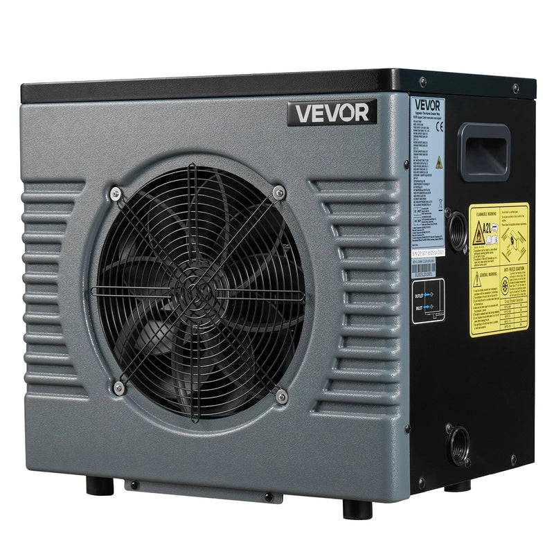 VEVOR 4160 W baseina siltumsūknis, elektriskais baseina sildītājs virszemes baseiniem līdz 15 m³, maksimālais COP 5,14, zems trokšņa līmenis, GFCI aizsardzība, sildīšanas temperatūra 15–40 ℃ peldēšanai un fitnesam, 220 V 50 Hz
