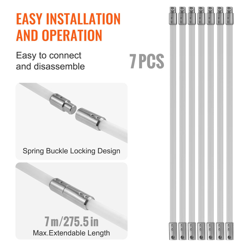 VEVOR skursteņa tīrīšanas komplekts 7 m, neilona stieņi, elastīga birste 360°, kamīniem un dūmvadiem