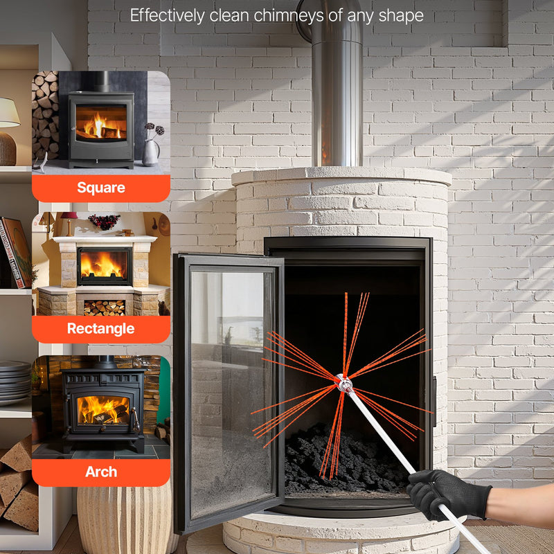 VEVOR skursteņu tīrīšanas komplekts, līdz 7 m pagarināma skursteņa birste, skursteņu tīrīšanas komplekts ar maināmiem sariem un aizsargbrillēm, 90° lokāms kamīna tīrīšanas instruments kvadrātveida un taisnstūrveida skursteņiem