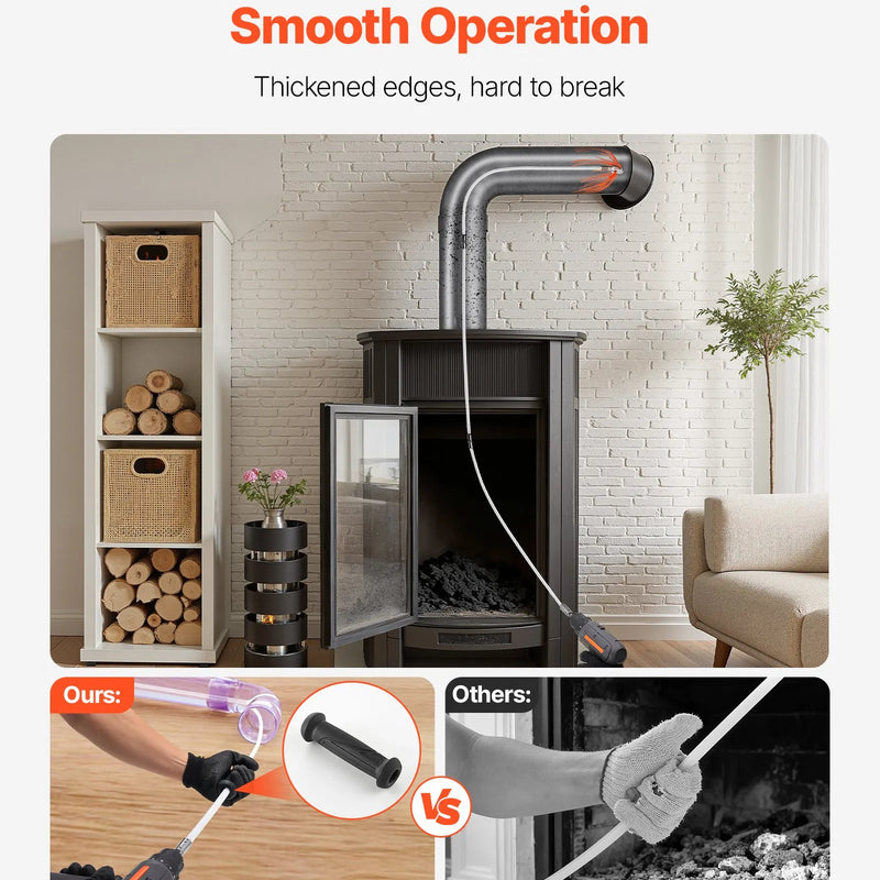 VEVOR skursteņu tīrīšanas komplekts, līdz 10 m pagarināma skursteņa birste, skursteņu tīrīšanas komplekts ar maināmiem sariem un aizsargbrillēm, 90° lokāms kamīna tīrīšanas instruments kvadrātveida un taisnstūrveida skursteņiem