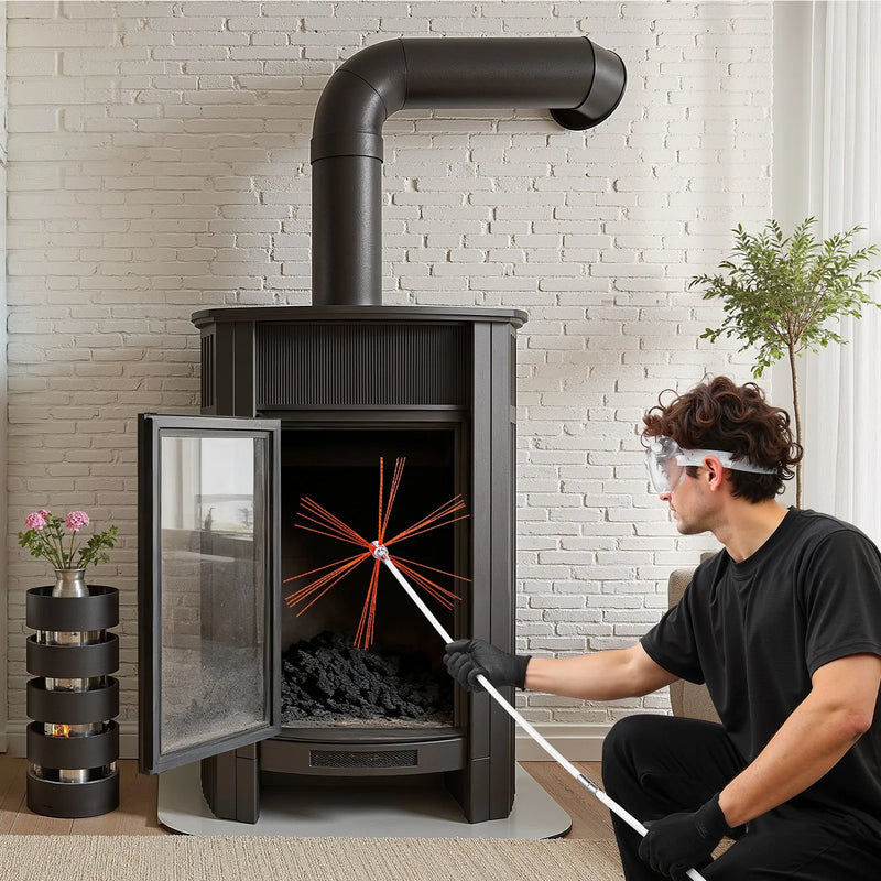 VEVOR skursteņu tīrīšanas komplekts, līdz 10 m pagarināma skursteņa birste, skursteņu tīrīšanas komplekts ar maināmiem sariem un aizsargbrillēm, 90° lokāms kamīna tīrīšanas instruments kvadrātveida un taisnstūrveida skursteņiem