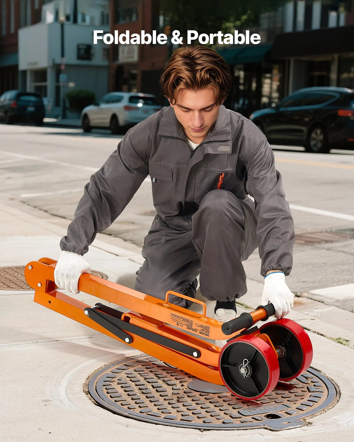 VEVOR Magnetic Manhole Cover Lifter with Wheels 600 kg, Steel Trolley with N42 Neodymium Magnet and Adjustable Handle for Manhole Cover Lifting