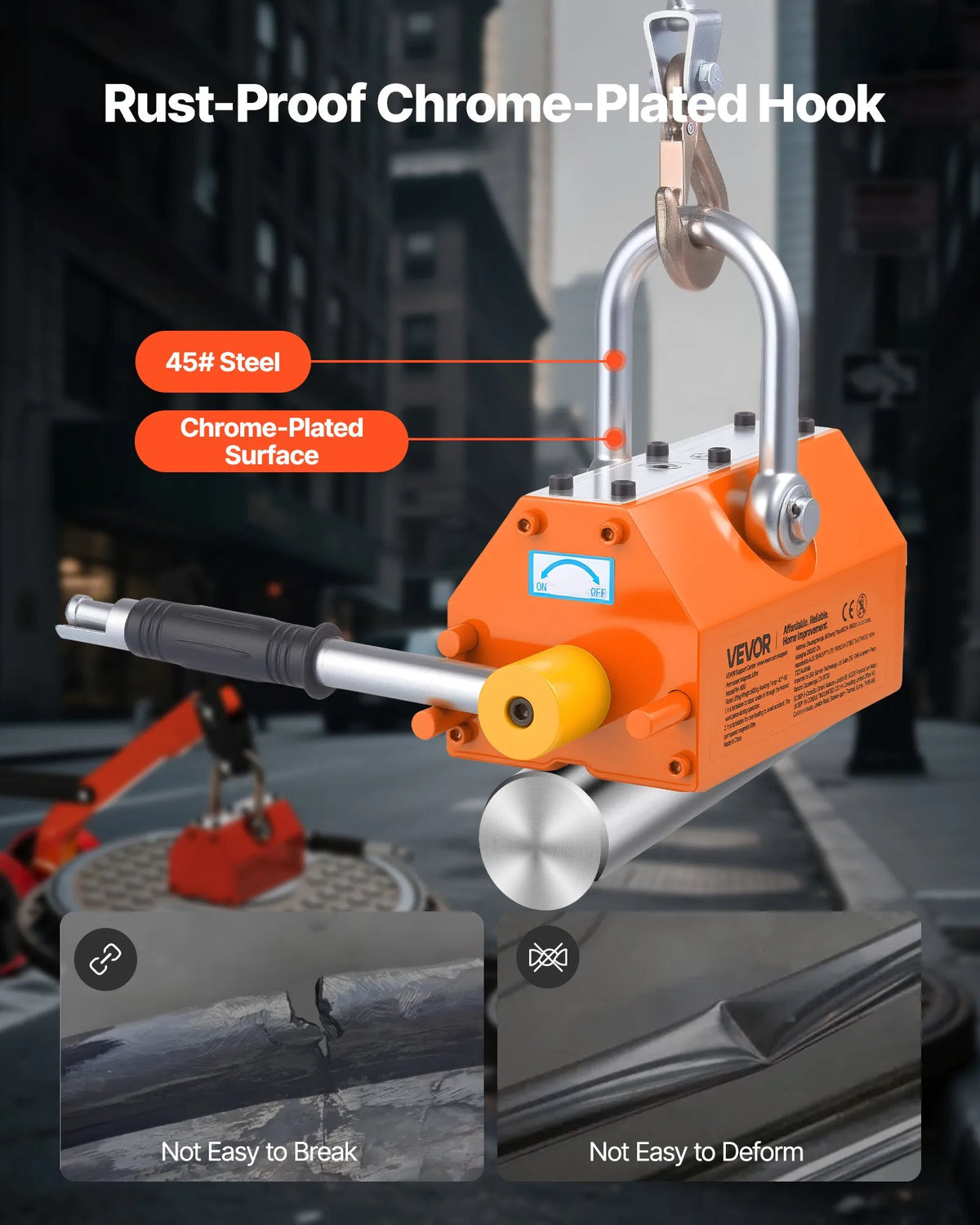 VEVOR Magnetic Manhole Cover Lifter with Wheels 600 kg, Steel Trolley with N42 Neodymium Magnet and Adjustable Handle for Manhole Cover Lifting