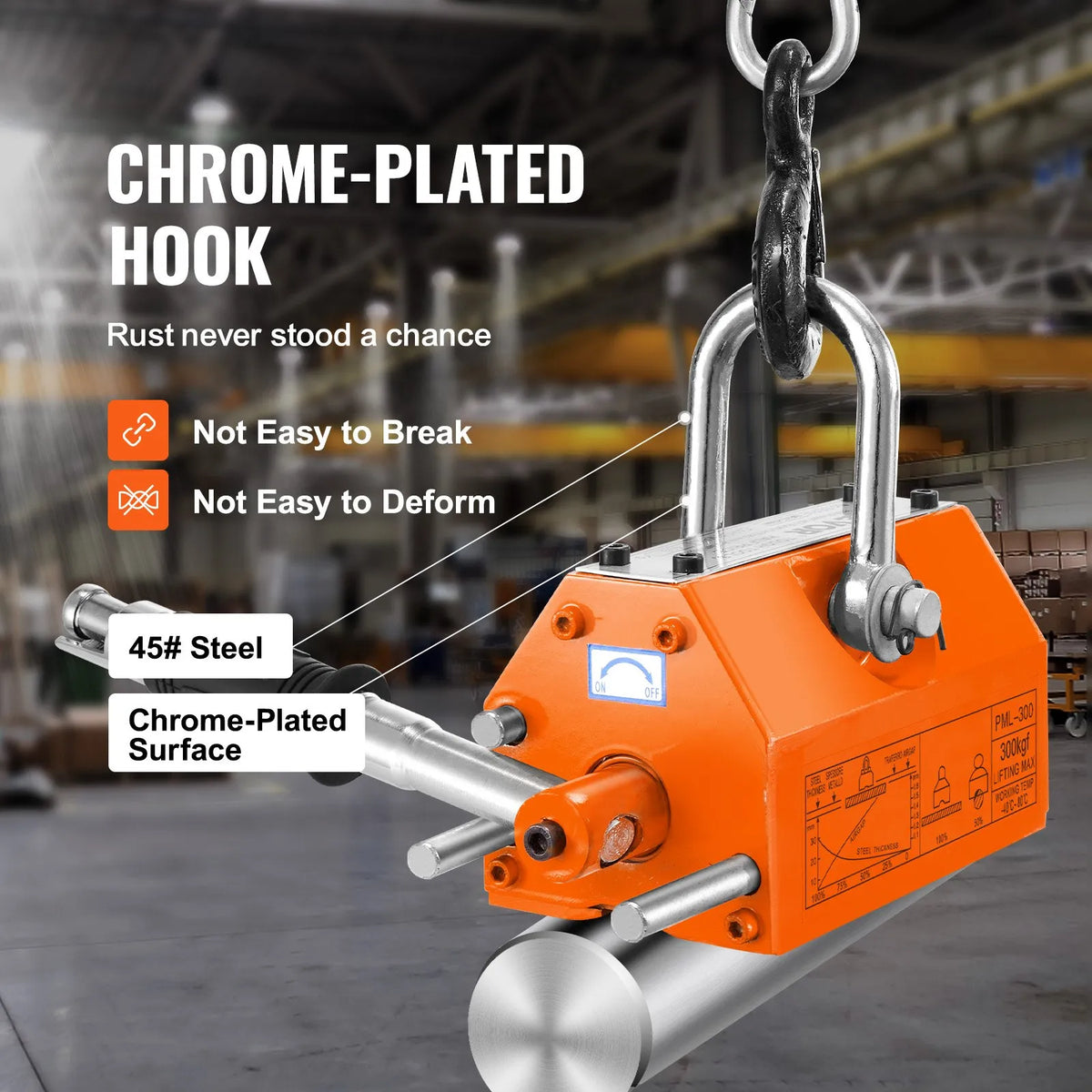 VEVOR Permanent Magnetic Lifter 300 kg, Neodymium Lifting Magnet with Release Mechanism, Magnetic Lifter for Crane and Hoist Steel Blocks and Plates