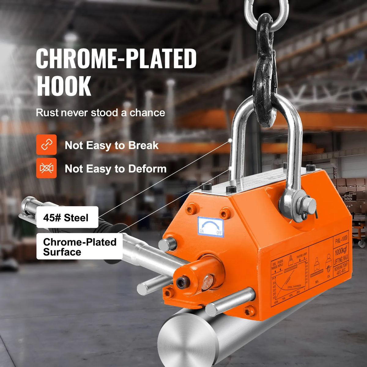 VEVOR Permanent Magnetic Lifter 1000 kg, Neodymium Lifting Magnet with Release Mechanism, Magnetic Lifter for Crane and Hoist Steel Blocks and Plates