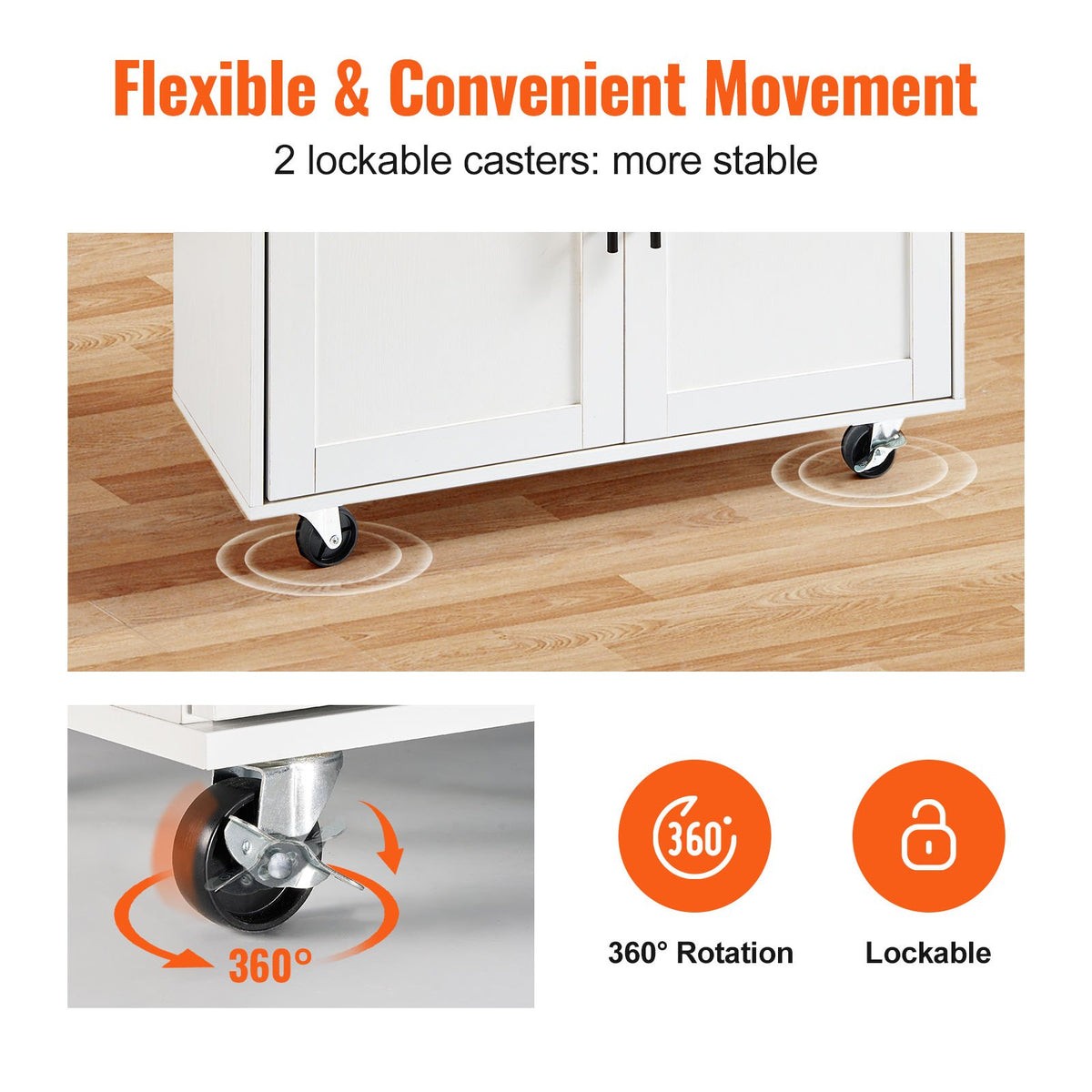 VEVOR Kitchen Mobile Cart with Hardwood Top, Spice Rack, Towel Holder and Drawer, White, 90 cm