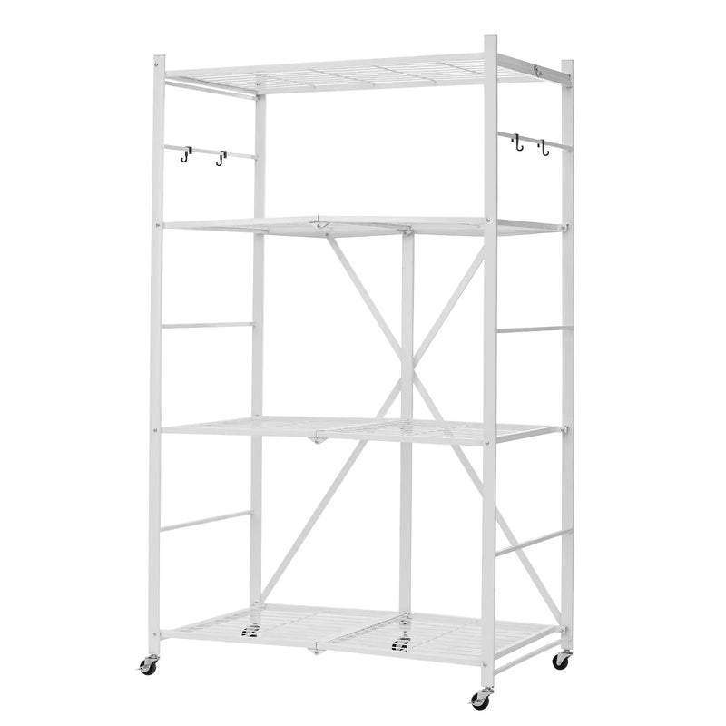 Saliekams uzglabāšanas plaukts ar 4 līmeņiem un riteņiem, balts, bez montāžas nepieciešamības