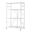 Saliekams uzglabāšanas plaukts ar 4 līmeņiem un riteņiem, balts, bez montāžas nepieciešamības