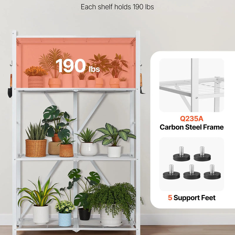 Saliekams uzglabāšanas plaukts ar 4 līmeņiem un riteņiem, balts, bez montāžas nepieciešamības