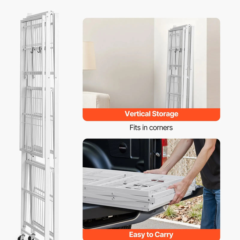 Saliekams uzglabāšanas plaukts ar 4 līmeņiem un riteņiem, balts, bez montāžas nepieciešamības