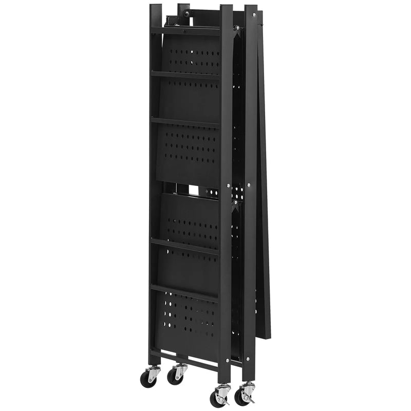 3 līmeņu salokāms uzglabāšanas plaukts ar riteņiem, 76 × 33 × 91 cm, metāla