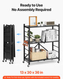 3 līmeņu salokāms uzglabāšanas plaukts ar riteņiem, 76 × 33 × 91 cm, metāla