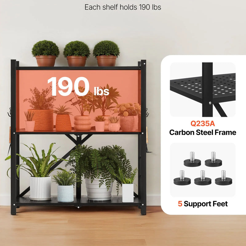 3 līmeņu salokāms uzglabāšanas plaukts ar riteņiem, 76 × 33 × 91 cm, metāla