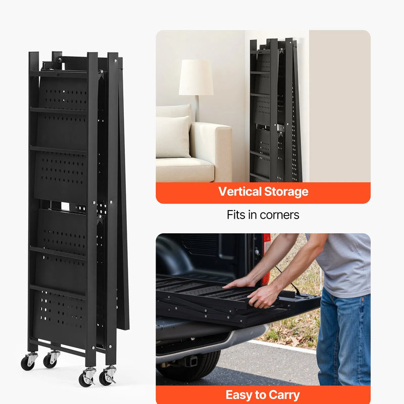 3 līmeņu salokāms uzglabāšanas plaukts ar riteņiem, 76 × 33 × 91 cm, metāla