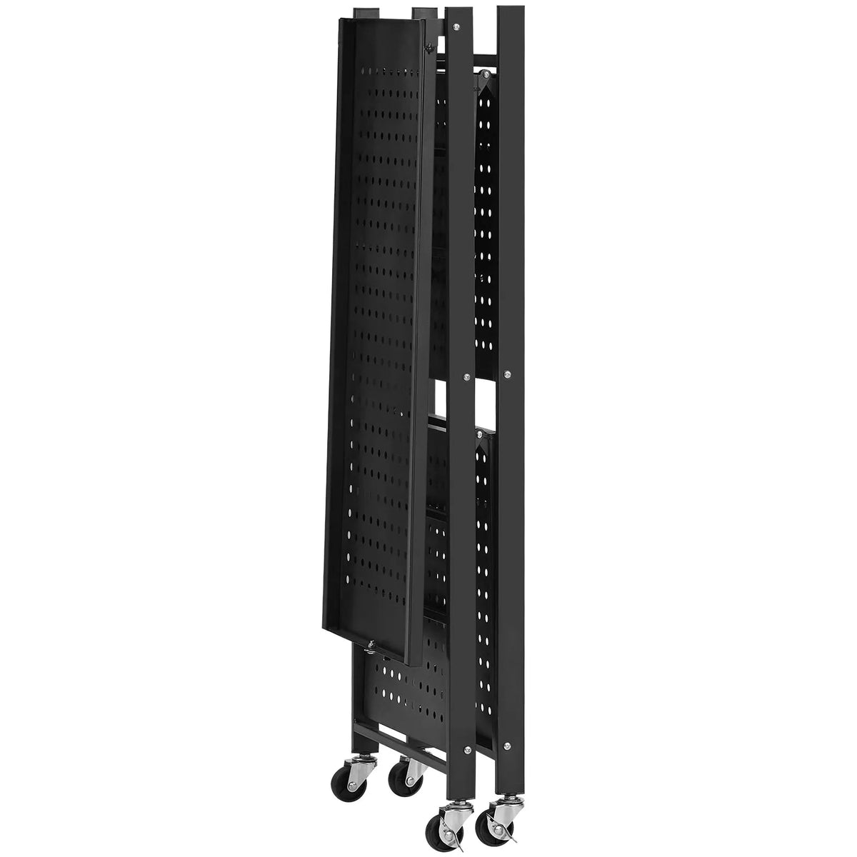 Foldable Metal Storage Shelf with 3 Tiers and Wheels, 71 × 33 × 91 cm