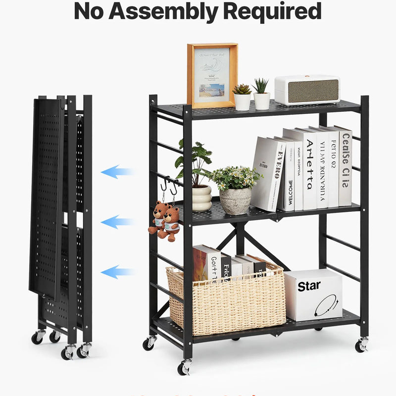 Saliekams metāla uzglabāšanas plaukts ar 3 līmeņiem un riteņiem, 71 × 33 × 91 cm