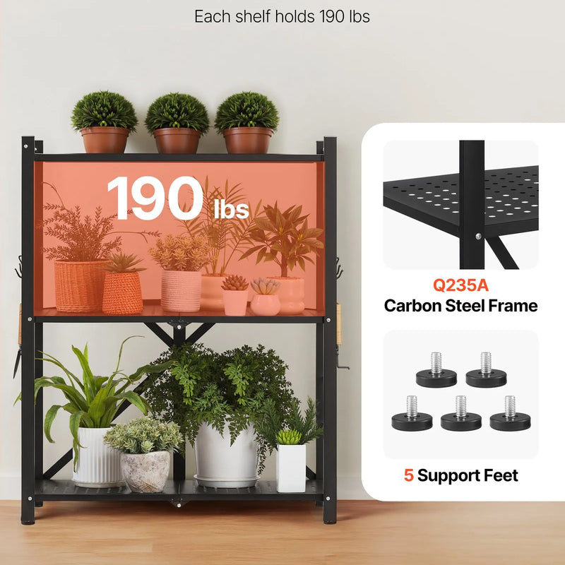 Saliekams metāla uzglabāšanas plaukts ar 3 līmeņiem un riteņiem, 71 × 33 × 91 cm