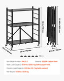 Saliekams metāla uzglabāšanas plaukts ar 3 līmeņiem un riteņiem, 71 × 33 × 91 cm