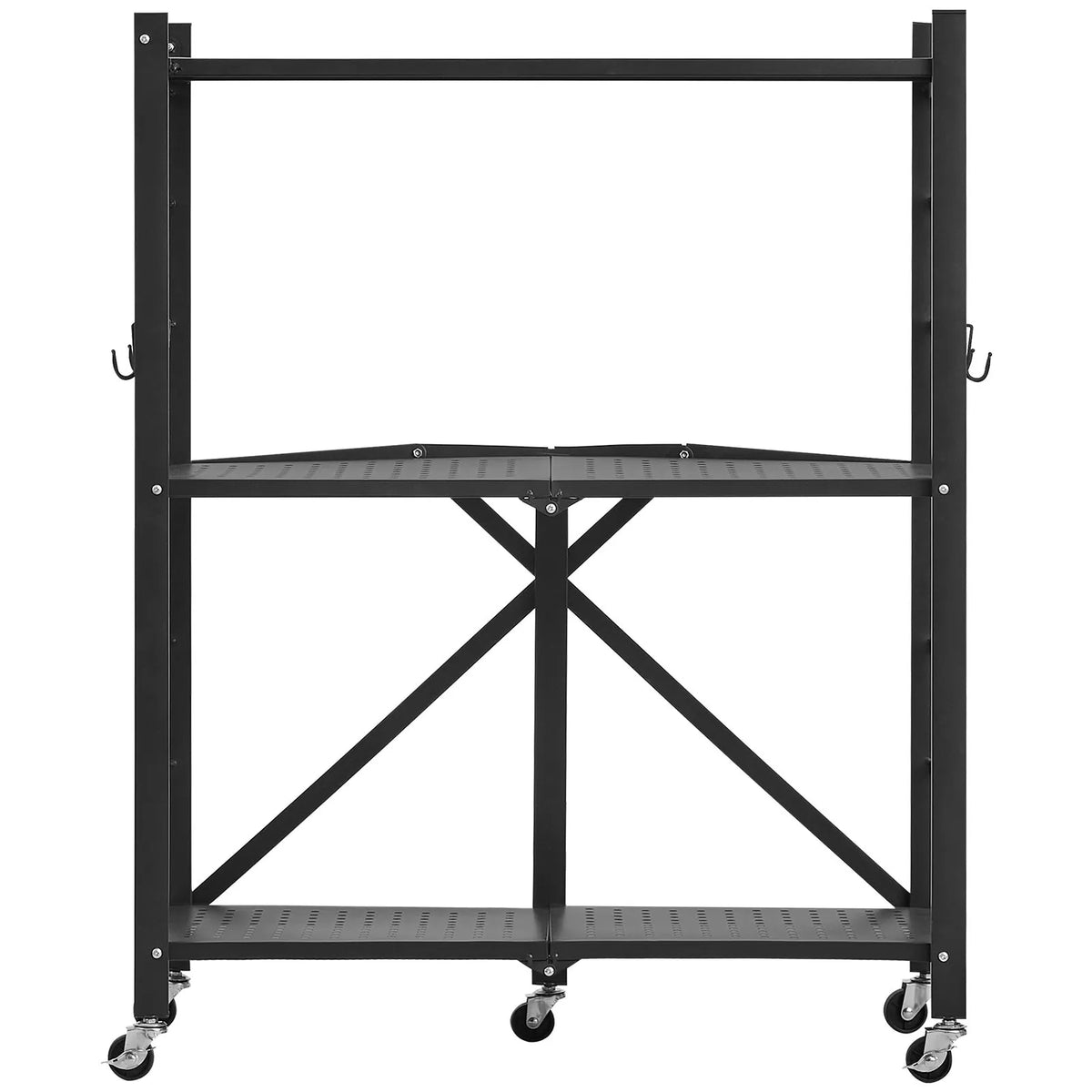 Foldable Metal Storage Shelf with 3 Tiers and Wheels, 71 × 33 × 91 cm