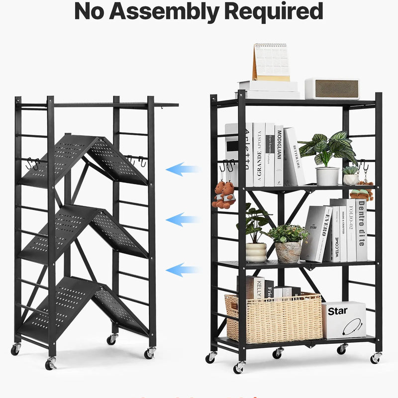 Saliekams metāla uzglabāšanas plaukts ar 4 līmeņiem un riteņiem, 66 × 33 × 117 cm