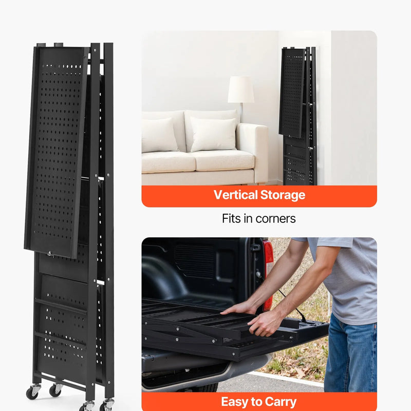 Saliekams metāla uzglabāšanas plaukts ar 4 līmeņiem un riteņiem, 66 × 33 × 117 cm