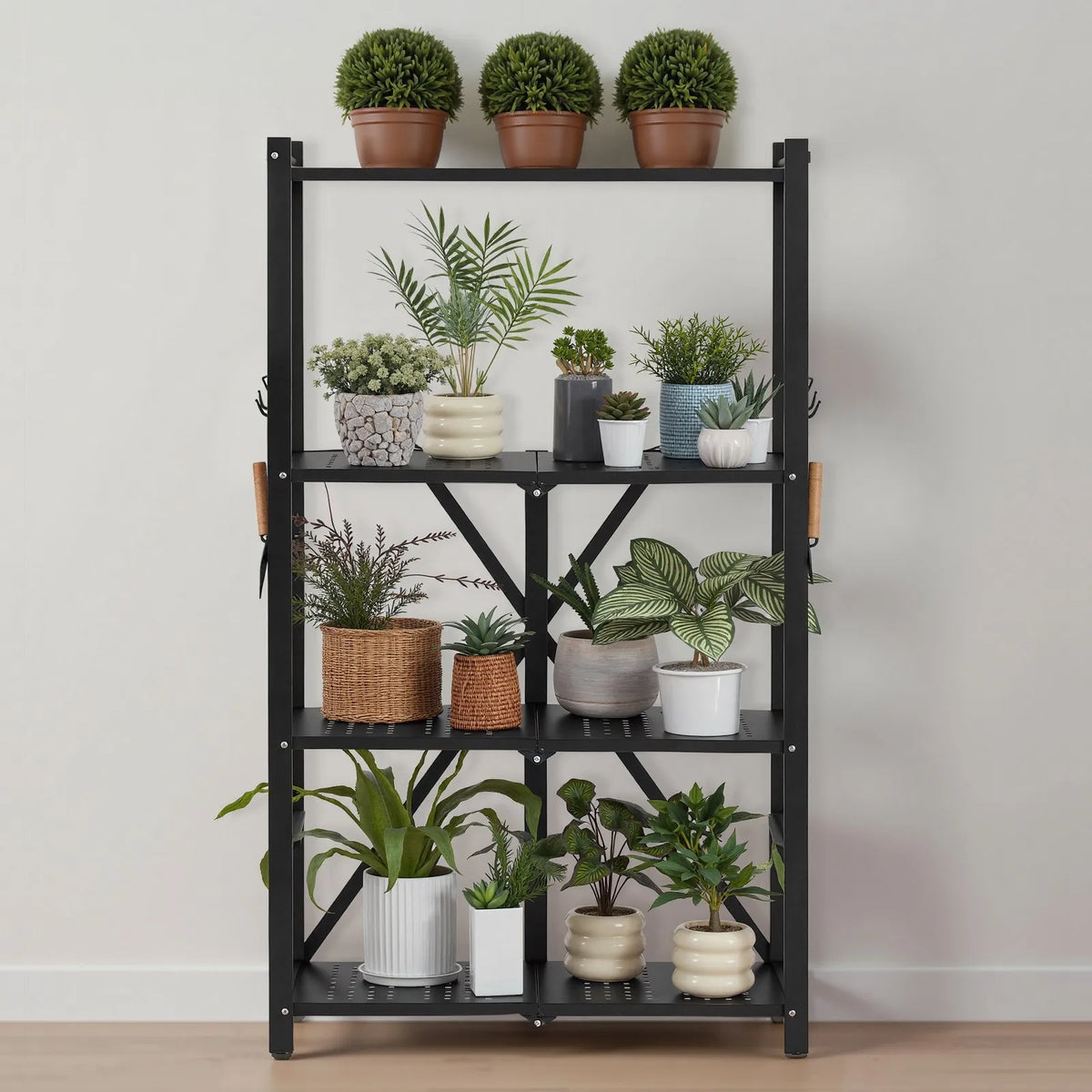 Saliekams metāla uzglabāšanas plaukts ar 4 līmeņiem un riteņiem, 66 × 33 × 117 cm
