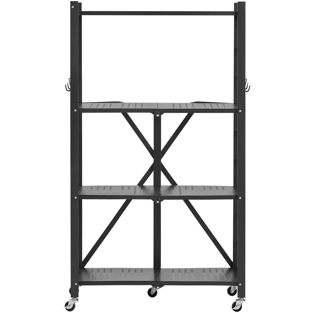 Saliekams metāla uzglabāšanas plaukts ar 4 līmeņiem un riteņiem, 66 × 33 × 117 cm