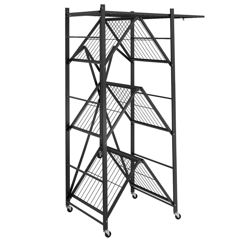 Saliekamais uzglabāšanas plaukts ar riteņiem, 4 līmeņi, bez montāžas, organizators, melns