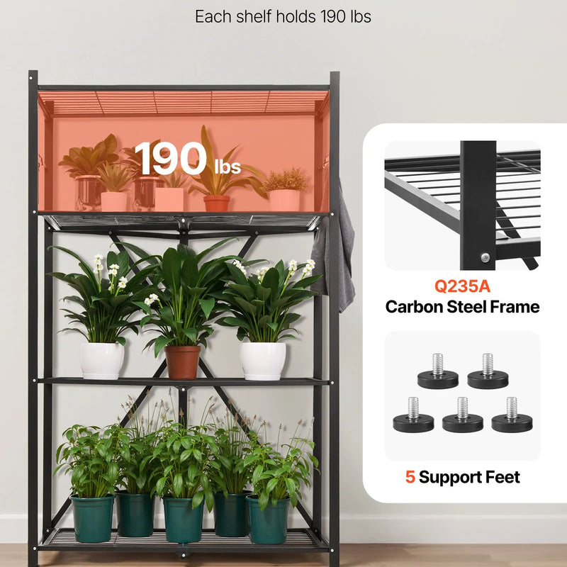 Saliekamais uzglabāšanas plaukts ar riteņiem, 4 līmeņi, bez montāžas, organizators, melns