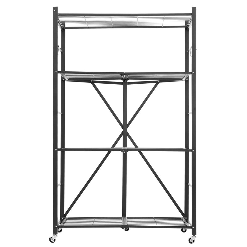 Saliekamais uzglabāšanas plaukts ar riteņiem, 4 līmeņi, bez montāžas, organizators, melns