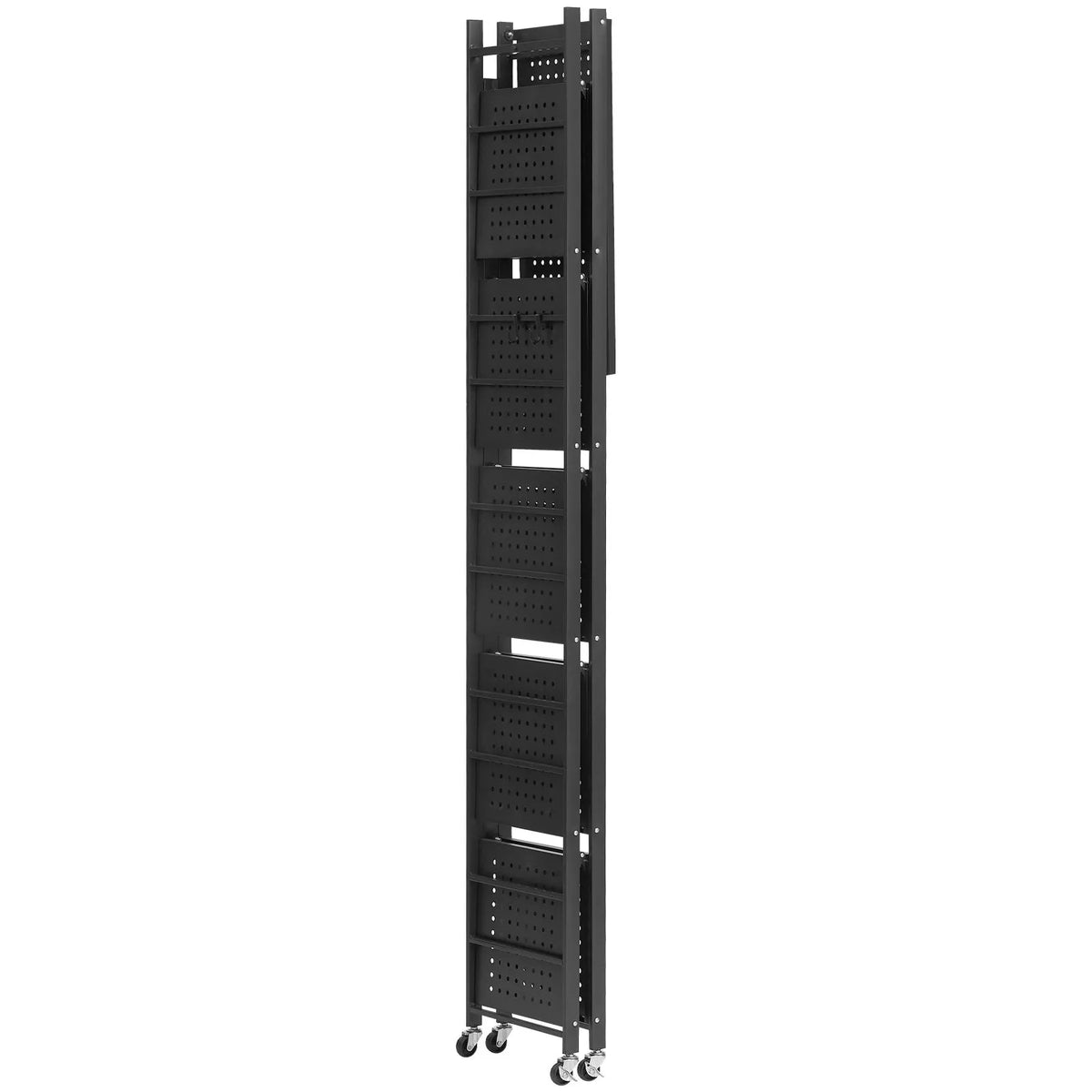 6 līmeņu salokāma metāla uzglabāšanas plaukts ar ritenīšiem, 610 × 305 × 1830 mm